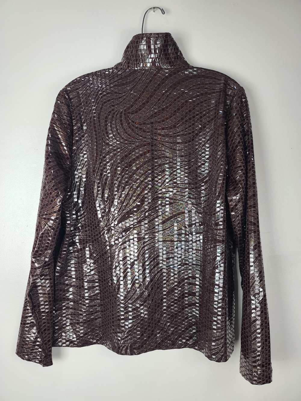 Misook Brown Patterned Shattered Glass Faux Sequin Full-Zip Lightweight Jacket L - Picture 3 of 13